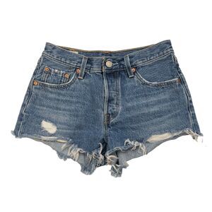 Levi's Premium 501 Womens Shorts 25 Big E Cut-Off Jean Denim Button Fly Distress